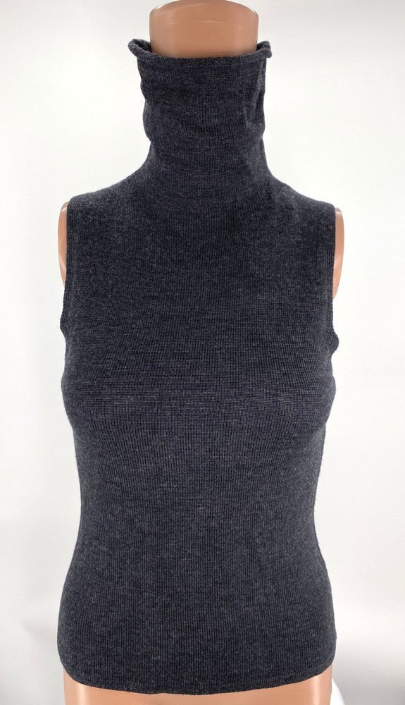 Staud Women's Canal Top With Detachable Scarf Charcol Size S Wool Turtleneck