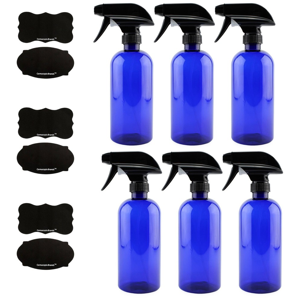 16oz Cobalt Blue Plastic Spray Bottles with Heavy Duty Mist and Stream Sprayers