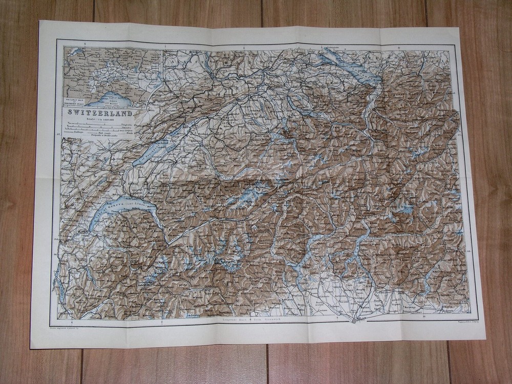 1879 Original Antique Map Of Switzerland