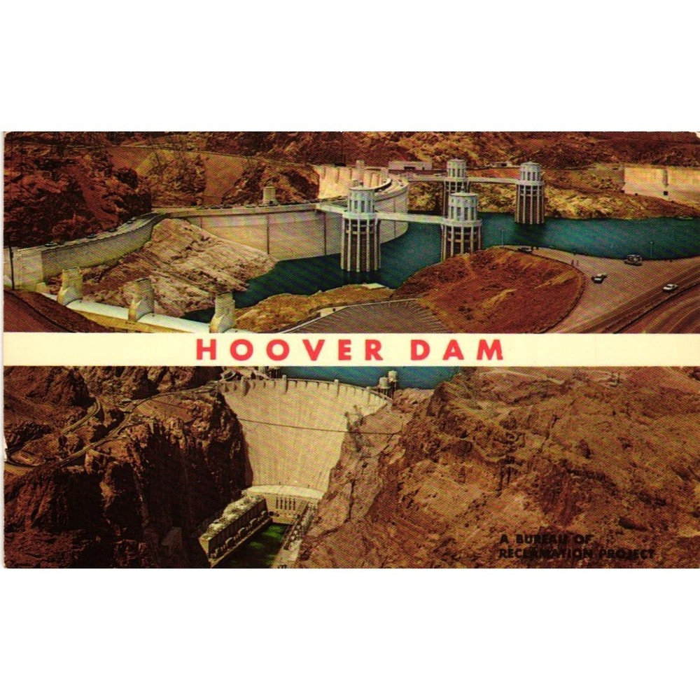Vintage Hoover Dam Nevada Arizona Postcard Linen Texture 1960s Posted Las Vegas