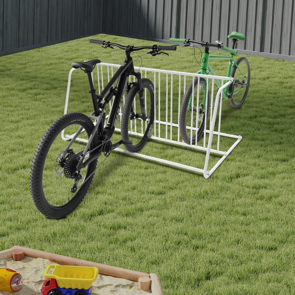 Dual Sided Commercial Bike Storage Stand - Durable White Floor Rack