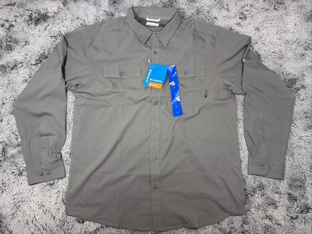Columbia Omni Shade Men's Long Sleeve Shirt, Charcoal 40 UPF Size Large NWT