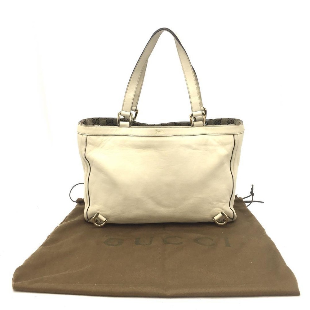 GUCCI Abby Leather Tote Bag in White Authentic G0701115