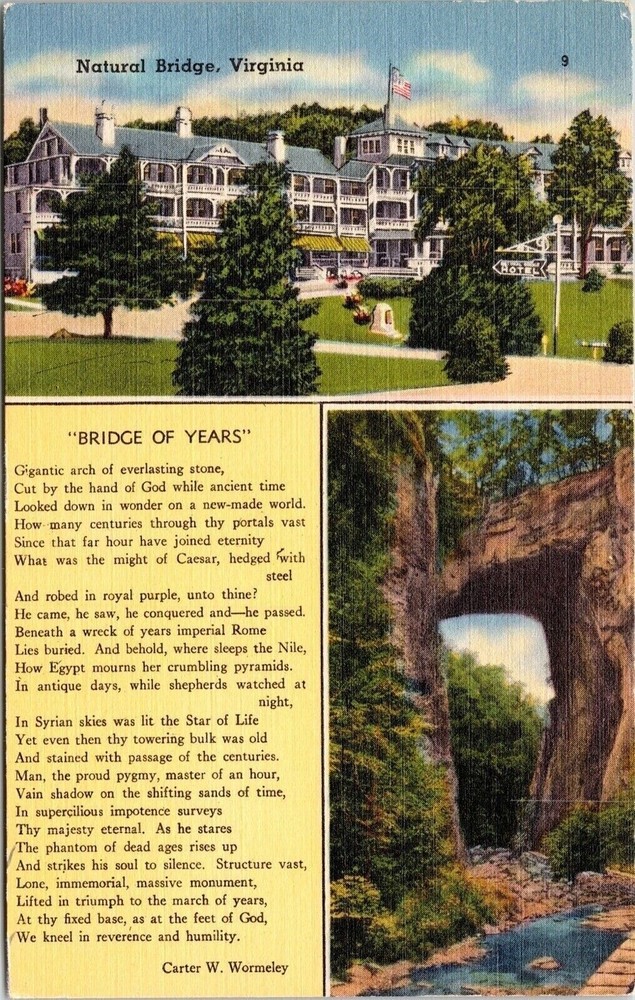 Natural Bridge Virginia VA Linen Postcard Multiview Poem UNP Tichnor VTG Vintage