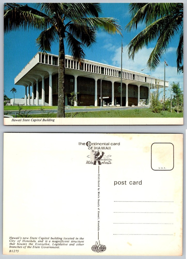 Hawaii State Capitol Building Honolulu Vintage Postcard Mike Roberts 1960s