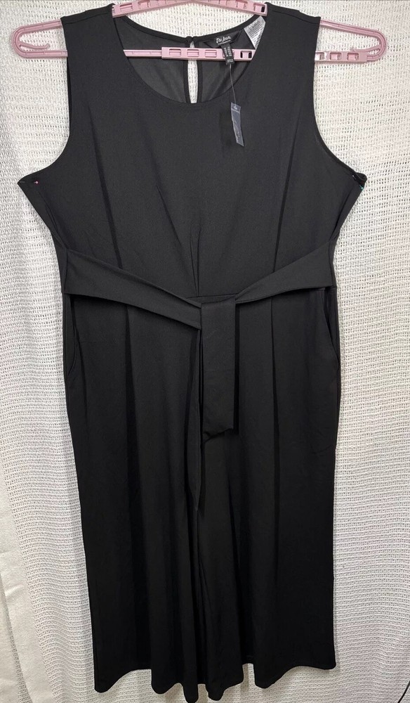 SHEIN Jumpsuit Size 2X Black Wide Leg Zip Back Tie Waist 1 Pc Stylist Party Fun