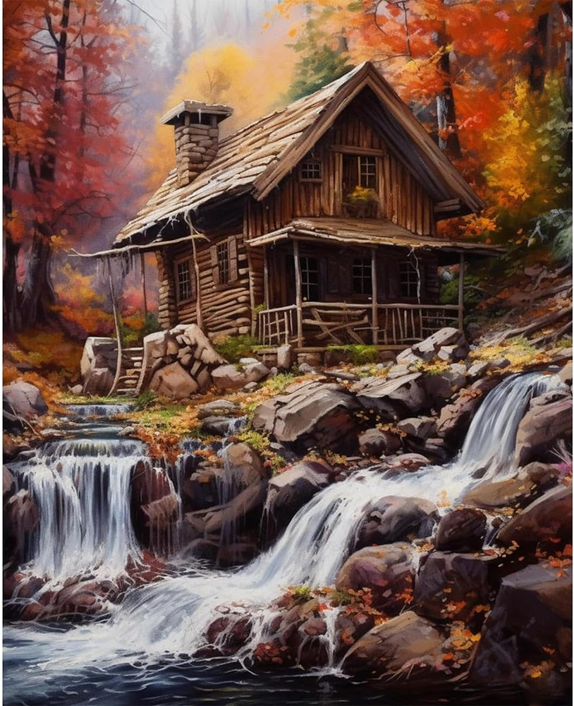 Paint by Numbers Kit for Adults on Canvas, Cabin in Autumn Color by Numbers P