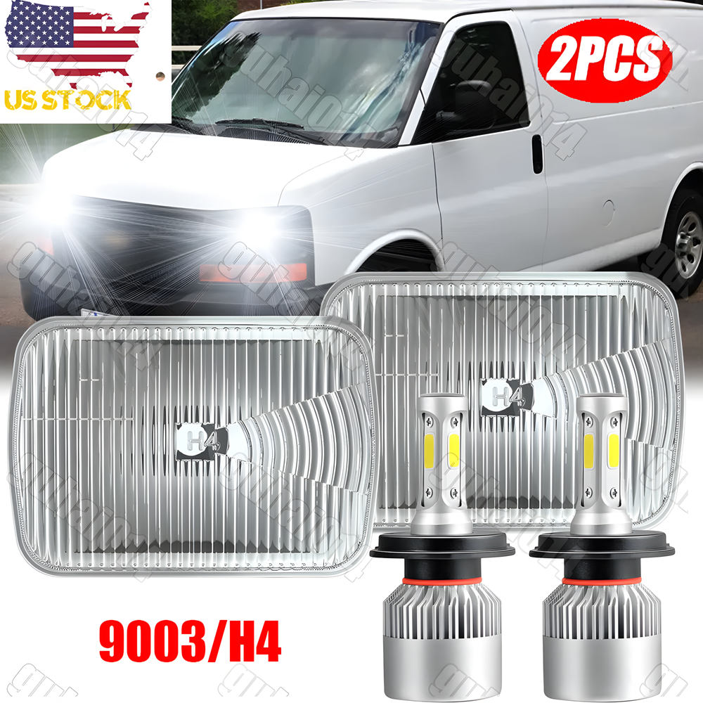 50W Pair 7x6 5x7 LED Headlights Hi/Lo For Chevy Express Cargo Van 1500 2500 3500
