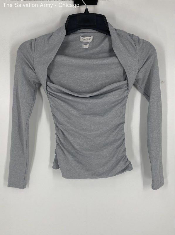 Aritzia Contour Womens Gray Long Sleeve Square Neck Ruched Blouse Top Size XS