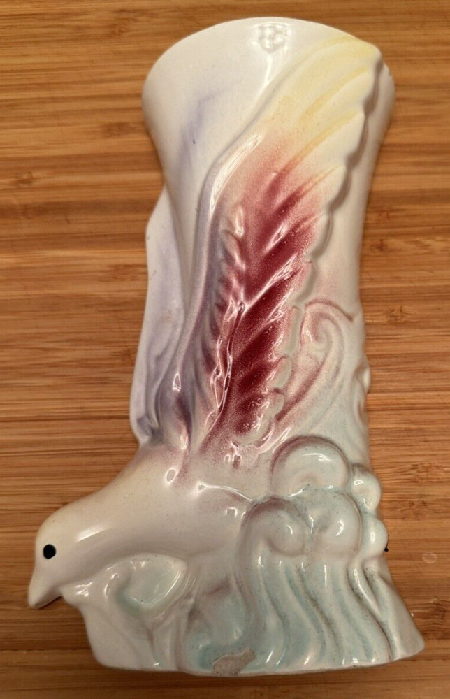 MCM Vintage Morton Pottery Vase Bird Of Paradise Wall Pocket Colorful Pastels