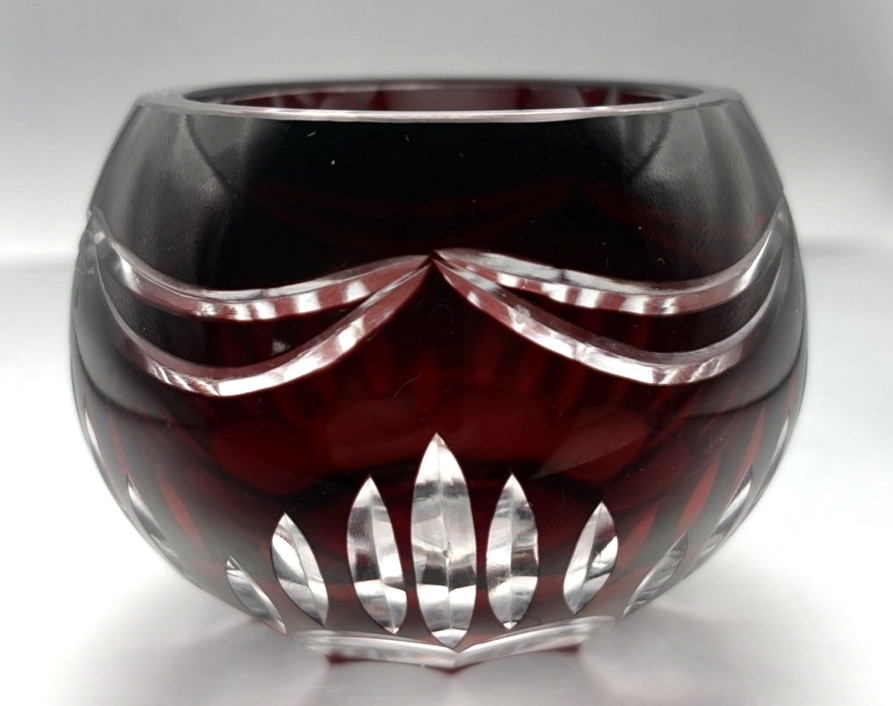 Vintage Ruby Red Cut to Clear Glass Bohemian Tealight Votive Candleholder