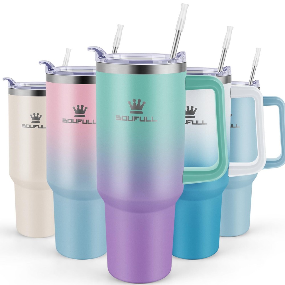 40 Oz Tumbler With Handle And Straw Lid 100% Leakproof Travel Coffee Mug Stainle