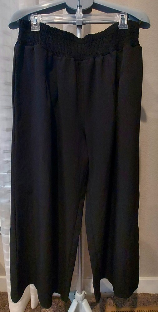 Unbranded Pants Women's 2XL Black Wide Leg Palazzo Elastic Waist Crepe Material