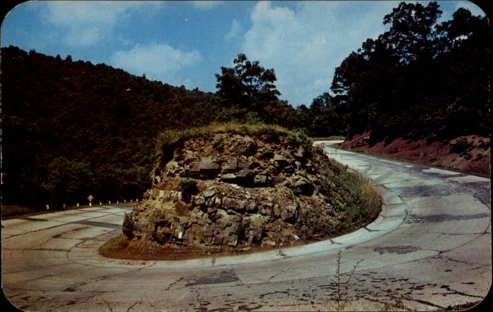 Laurel Mountain West Virginia Preston Co US Route 50 curve road vintage postcard