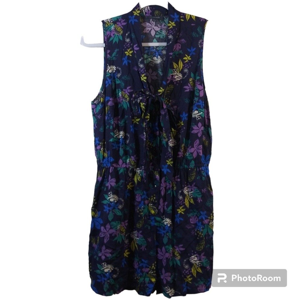 Modcloth Proactive Panache Purple Tropical Novelty Print Tie Neck Romper Size L