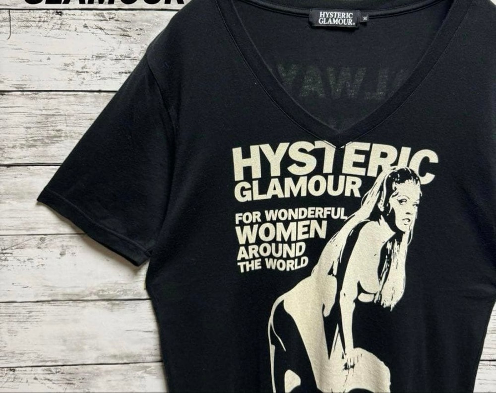 Hysteric Glamour His Girl Print M Black Short Sleeve T-Shirt Near Mint