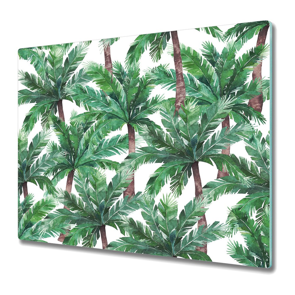 Serving Chopping Board Glass Cover Watercolour Tropical Palm Trees Exotic Green