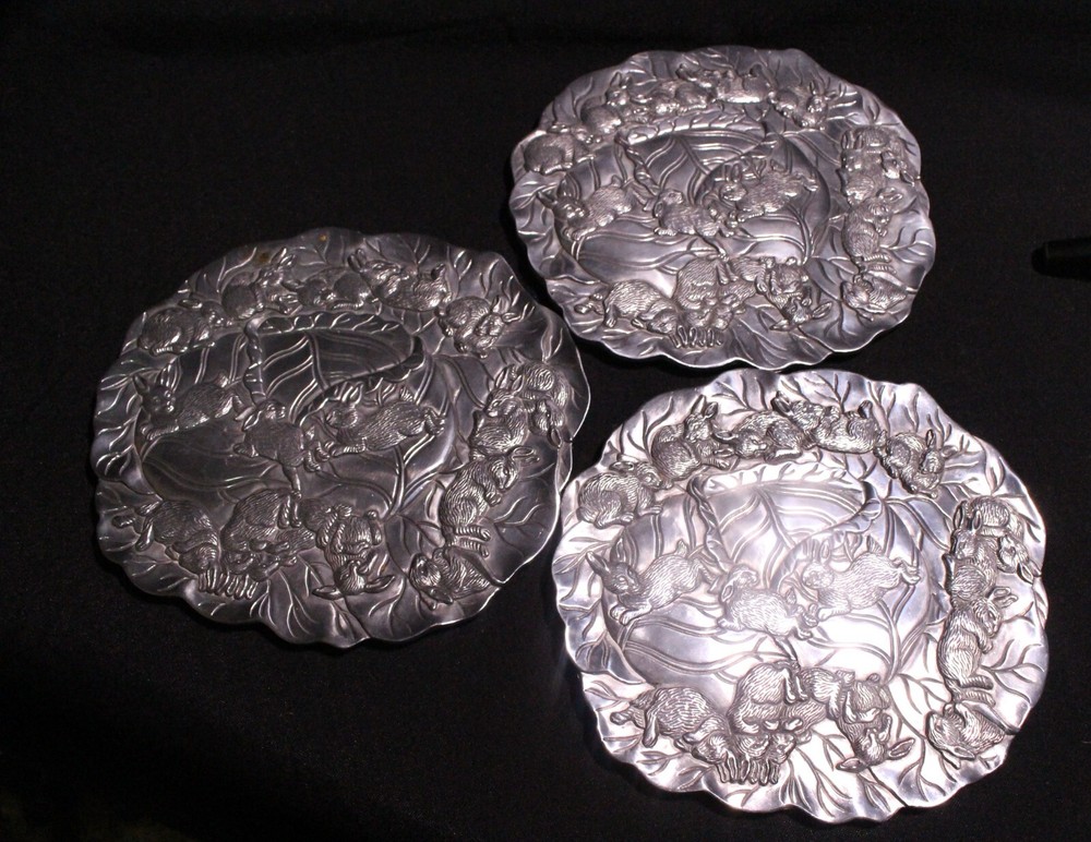 Arthur Court 1990 Bunny Rabbit Trivet Hot Plate Hanging Set Of 3