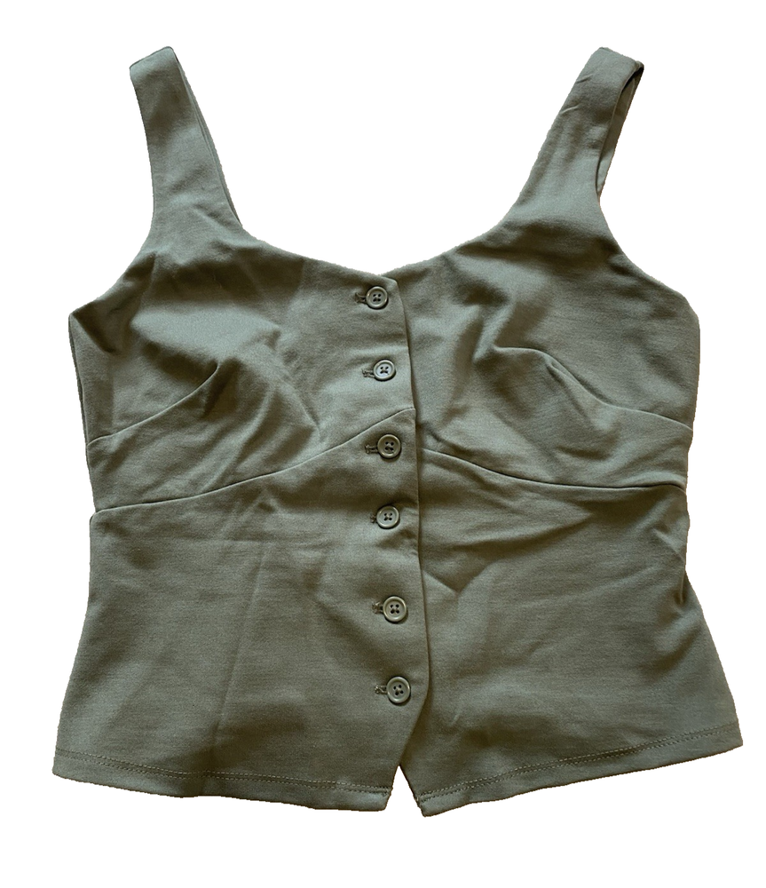 Womens Bustier Corset Crop Top Button Up Shirt Size XS Sage Green Fairy Coquette