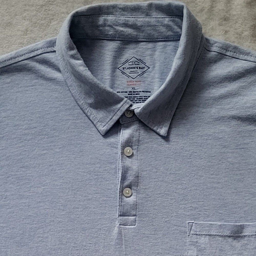 St. John's Bay Classic Fit Polo Shirt Men's XL Light Blue Super Soft Pocket...