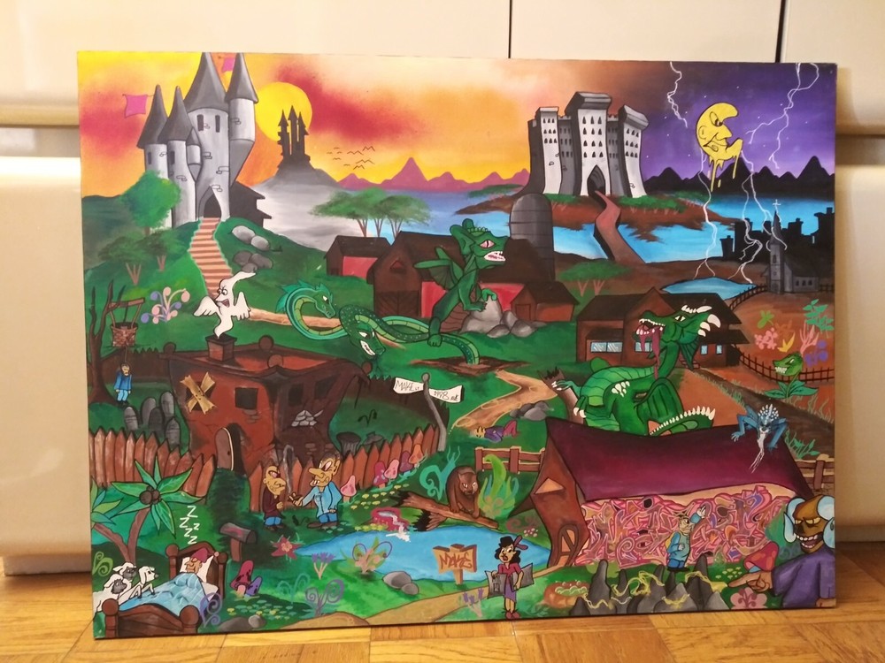 Abstract Graffiti Painting - 4 x 5 ft - Bronx Artist MAKE$ - 1997 Original-image
