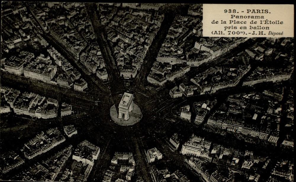 Aerial Paris France Arc de Triomphe vintage postcard s367