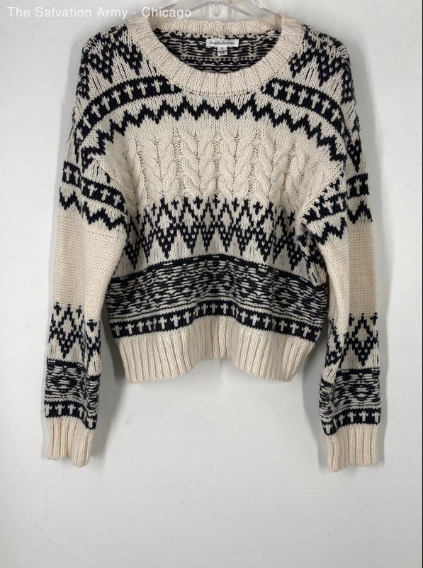 John Paul Richard Womens Black White Fair Isle Long Sleeve Pullover Sweater Sz L