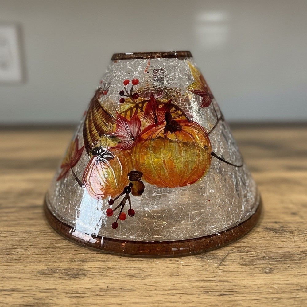 Yankee Candle  Jar Shade Crackle Glass Pumpkin & Autumn Leaves Fall Holiday