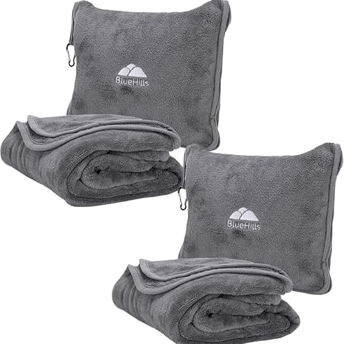2-Pack Premium Soft Travel Blanket Pillow Airplane Blanket in Soft Bag