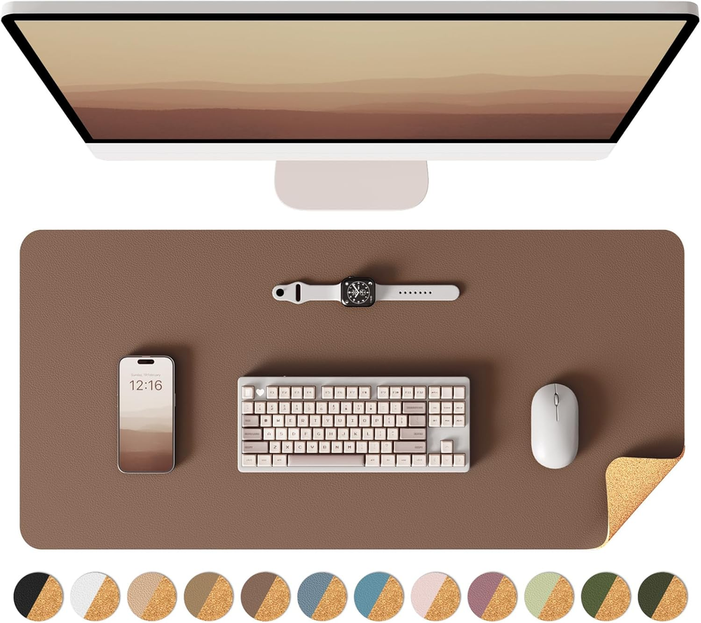 Double-Sided Desk Pad, Leather Desk Mat, Eco Cork Desk Pad Protector, Large Mous