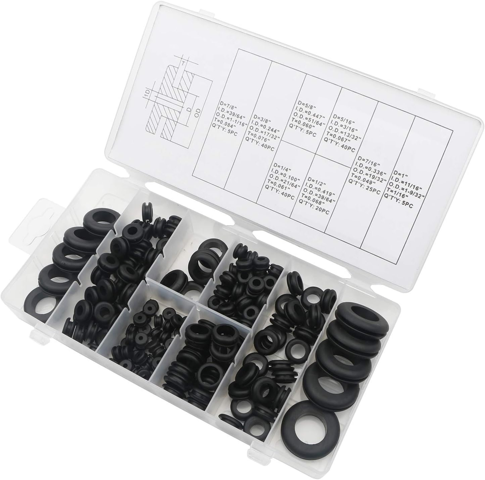 180Pcs Rubber Grommet Assortment Kit, Rubber Seal Protect Plug O-Ring Assortm...