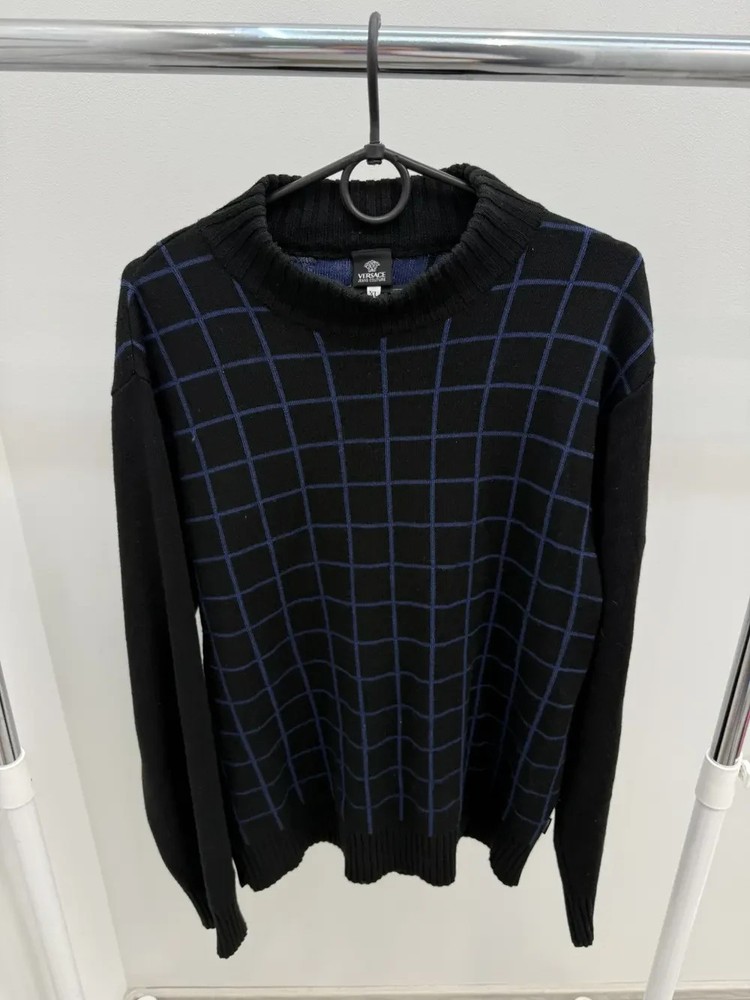 Vintage Versace Jeans Couture Check Crewneck Knit Sweater Size XL