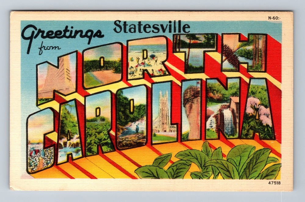 STATESVILLE NC-North Carolina, LARGE LETTER GREETING, Vintage c1943 Postcard