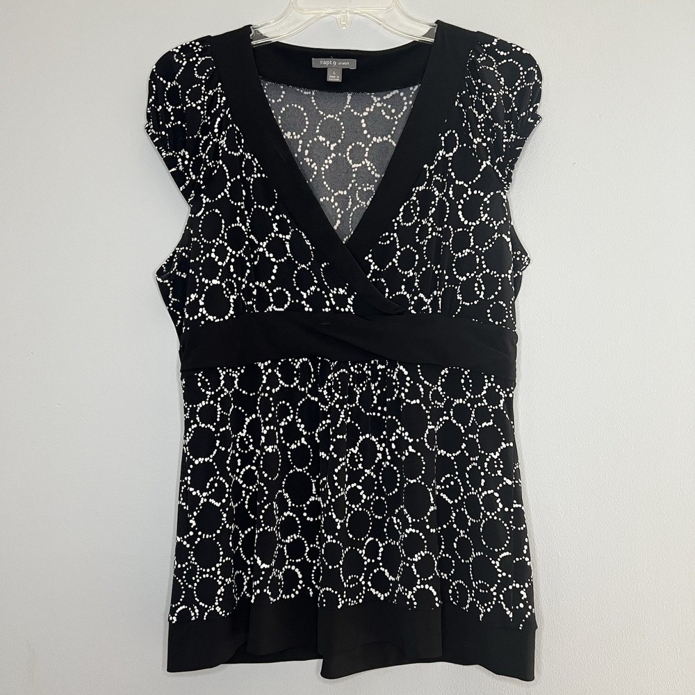 Vintage 90s Y2K Apt 9 Geometric Babydoll Top Large Black White Stretch
