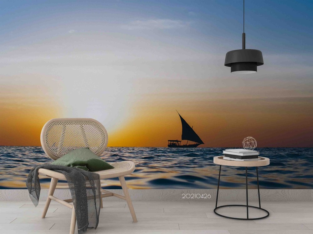 3D Sky Sea Sunset Landscape Wall Murals Wallpaper Murals Wall Sticker