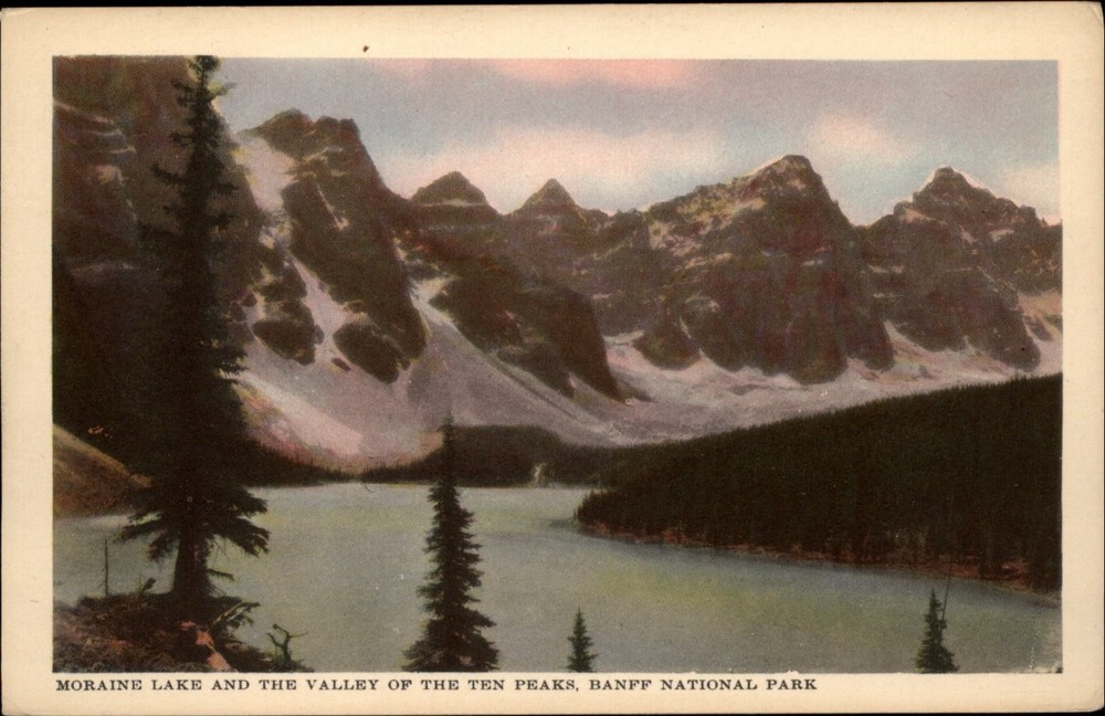 Moraine Lake Valley Ten Peaks Banff National Park vintage postcard p398
