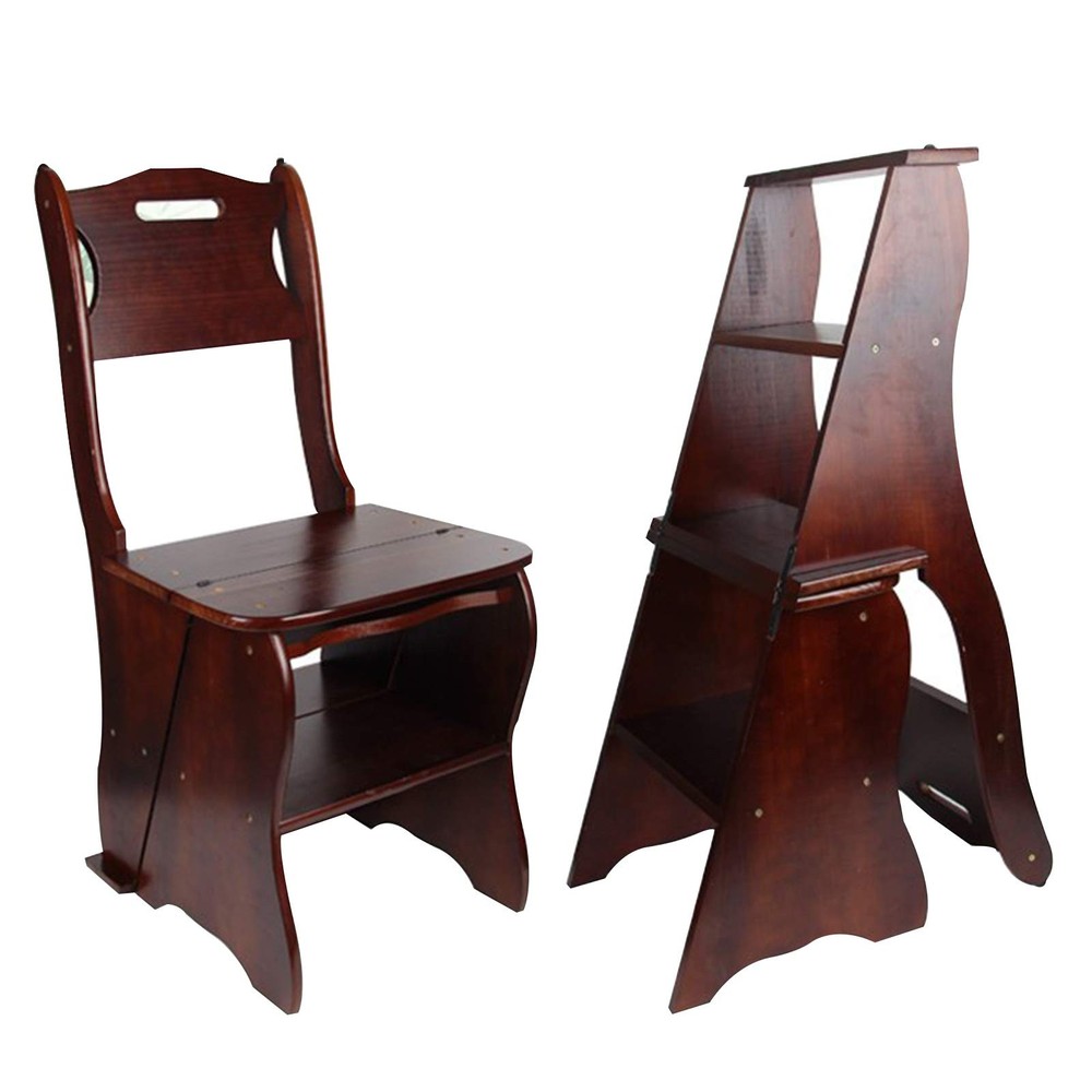 Lightweight 2-in-1 Wooden Folding Library Ladder Chair Multifunctional Portable