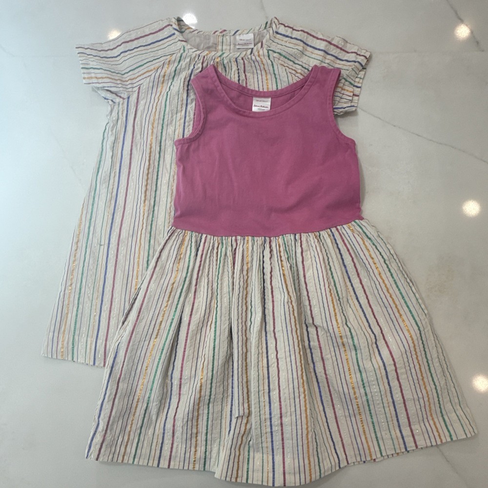 Hanna Andersson Girls 6-7 Lot of 2 Dresses Striped Rainbow Cotton Play Dress