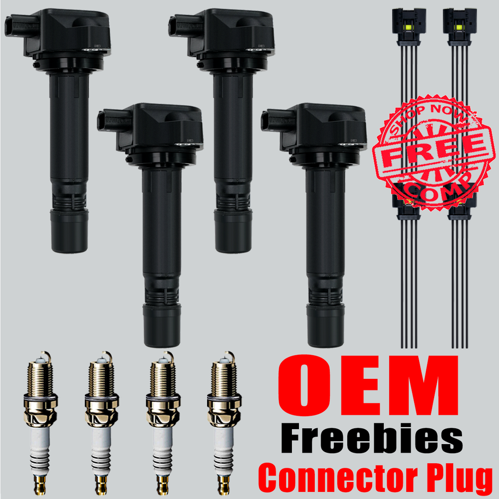 4X OEM Ignition Coil & 4X Spark Plugs & 4X w/plugs For Honda Civic 1.8L L4 UF582