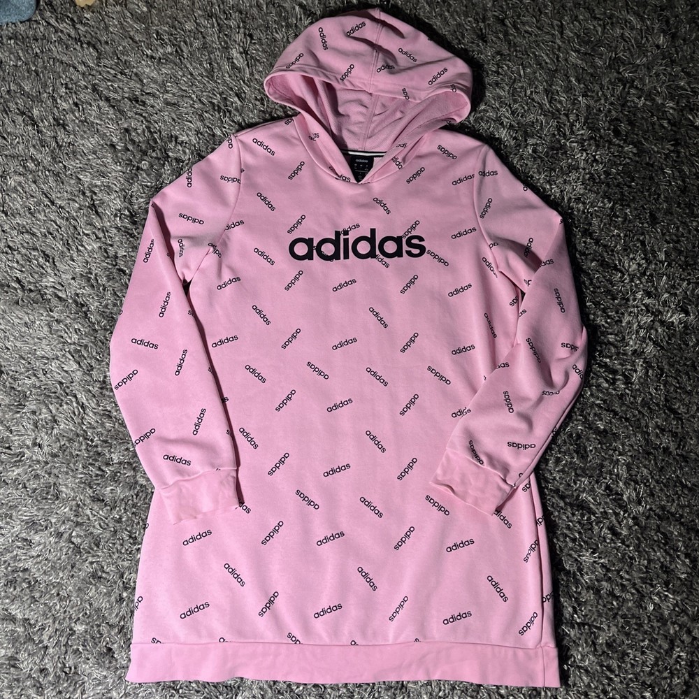Adidas  All Over Print Pink Tunic Long Hoodie Women’s L Sweatshirt Cover Up AOP