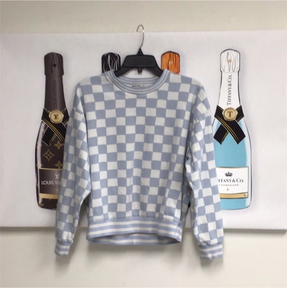 Marine Layer Women's Lightweight Check Pullover Sweatshirt Light Blue White M