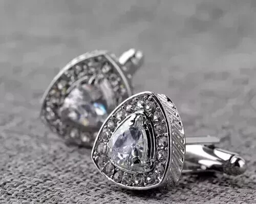 3Ct Trillion Cut Lab-Created Diamond Men's Cufflink 14K White Gold Plated