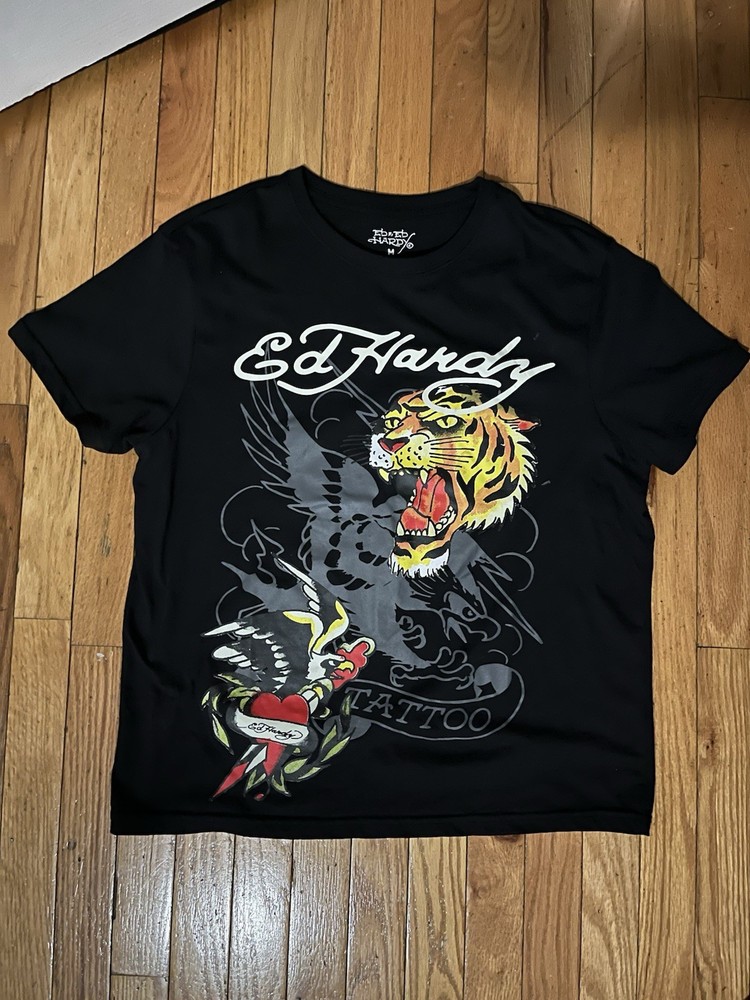 Ed Hardy Black T-Shirt Eagle Tattoo Graphic Print Skater Y2K Medium
