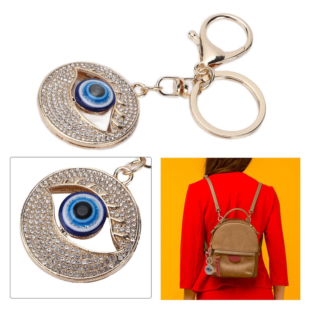 Rhinestone Keychain Fashion Jewelry Bag Purse Accessories with Blue Turkish Evil
