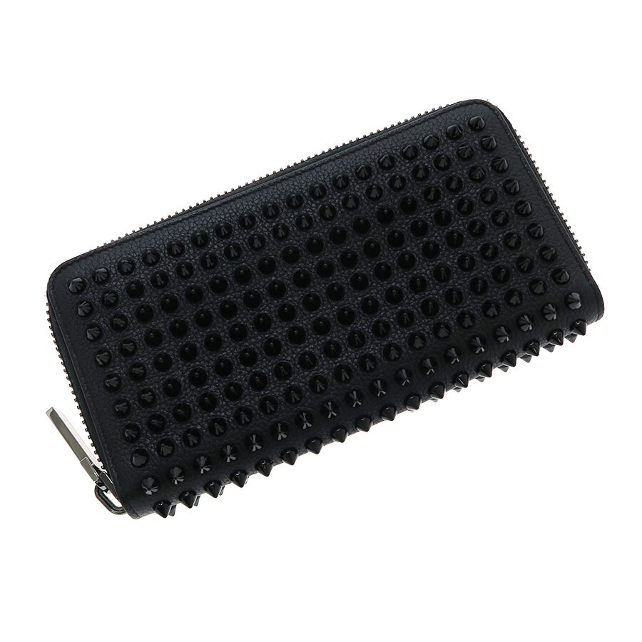 Christian Louboutin Panettone Studded Leather Zip Wallet Black Authentic