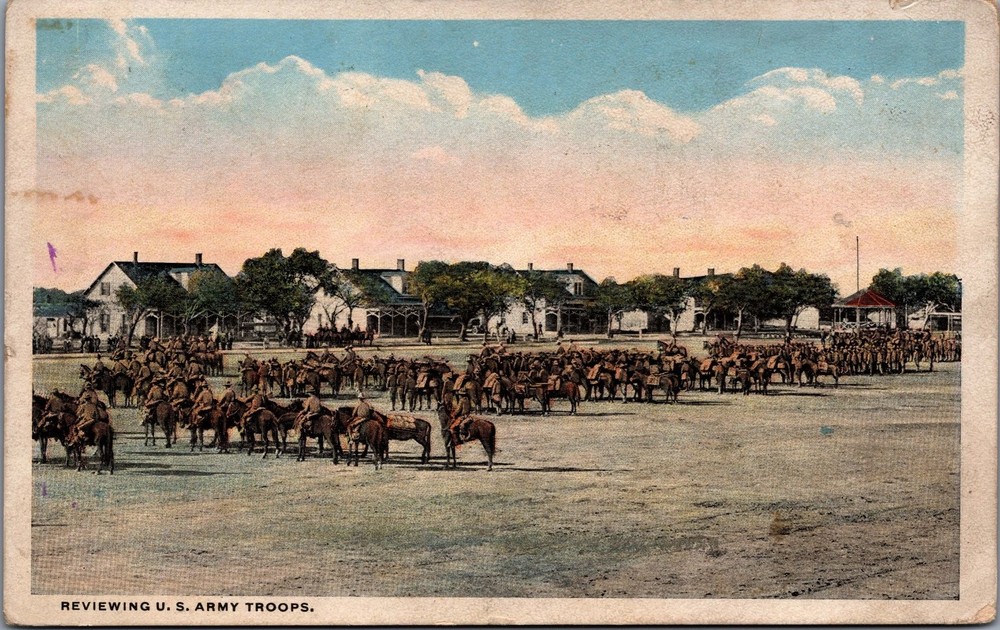 1917 U.S. Army Cavalry Troops Review Montgomery Postcard WWI Era