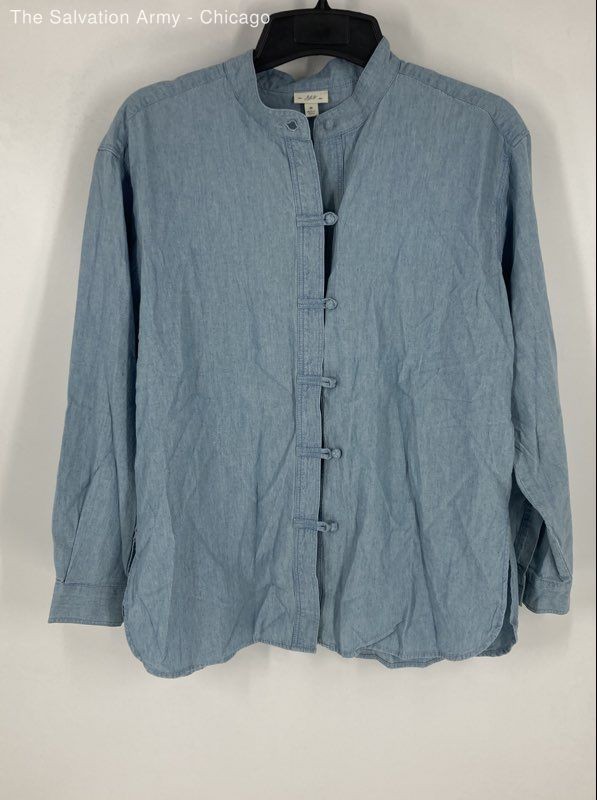 J. Jill Womens Blue Cotton Long Sleeve Button Front Blouse Top Size Medium
