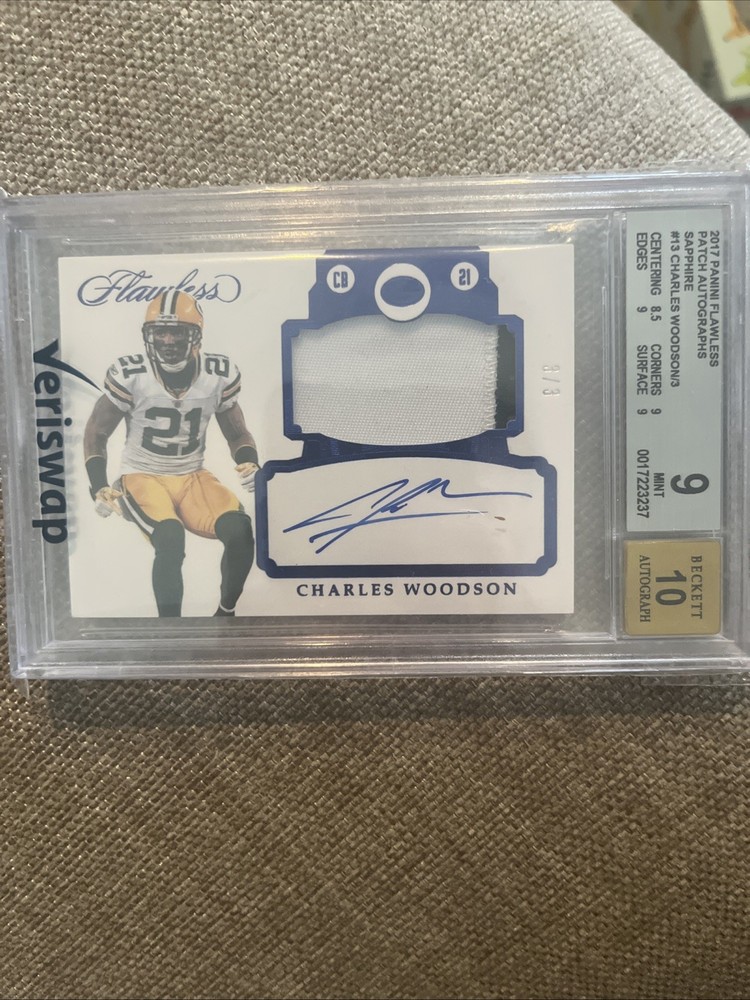 2017 Panini Flawless Charles Woodson Patch Autograph /3 Game Used Bgs 9/ Auto 10