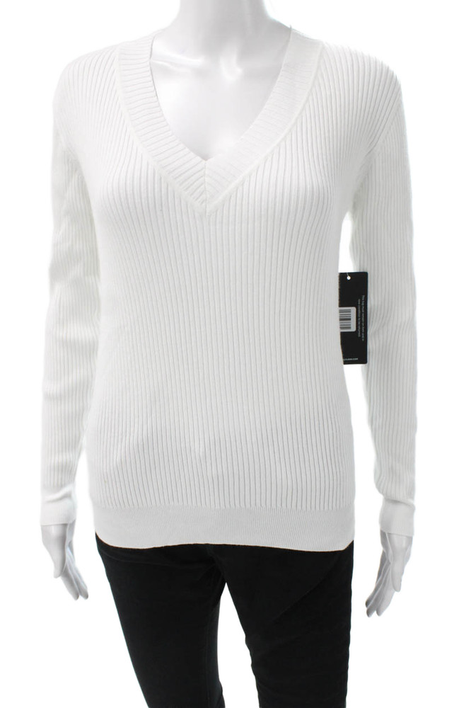 Korye Women V-Neck Long Sleeve White Pullover Size SFree Shipping in US $100+ Orders | $6.95 Orders Below