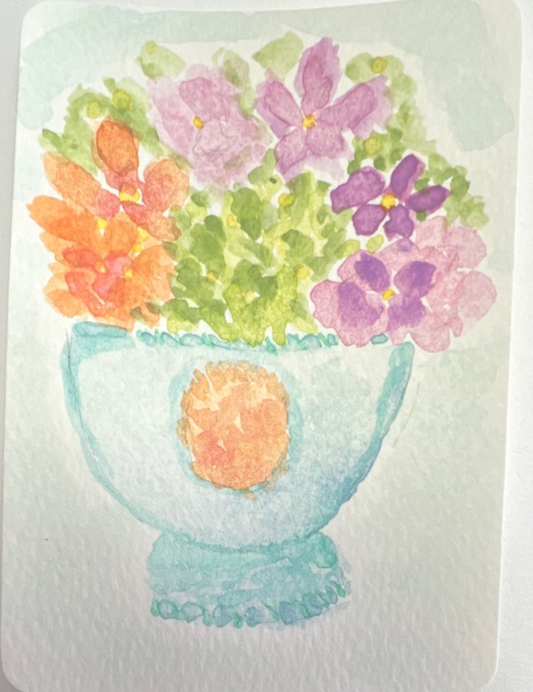 ACEO Original Painting Watercolor Flowers Still Life Miniature Unframed Art